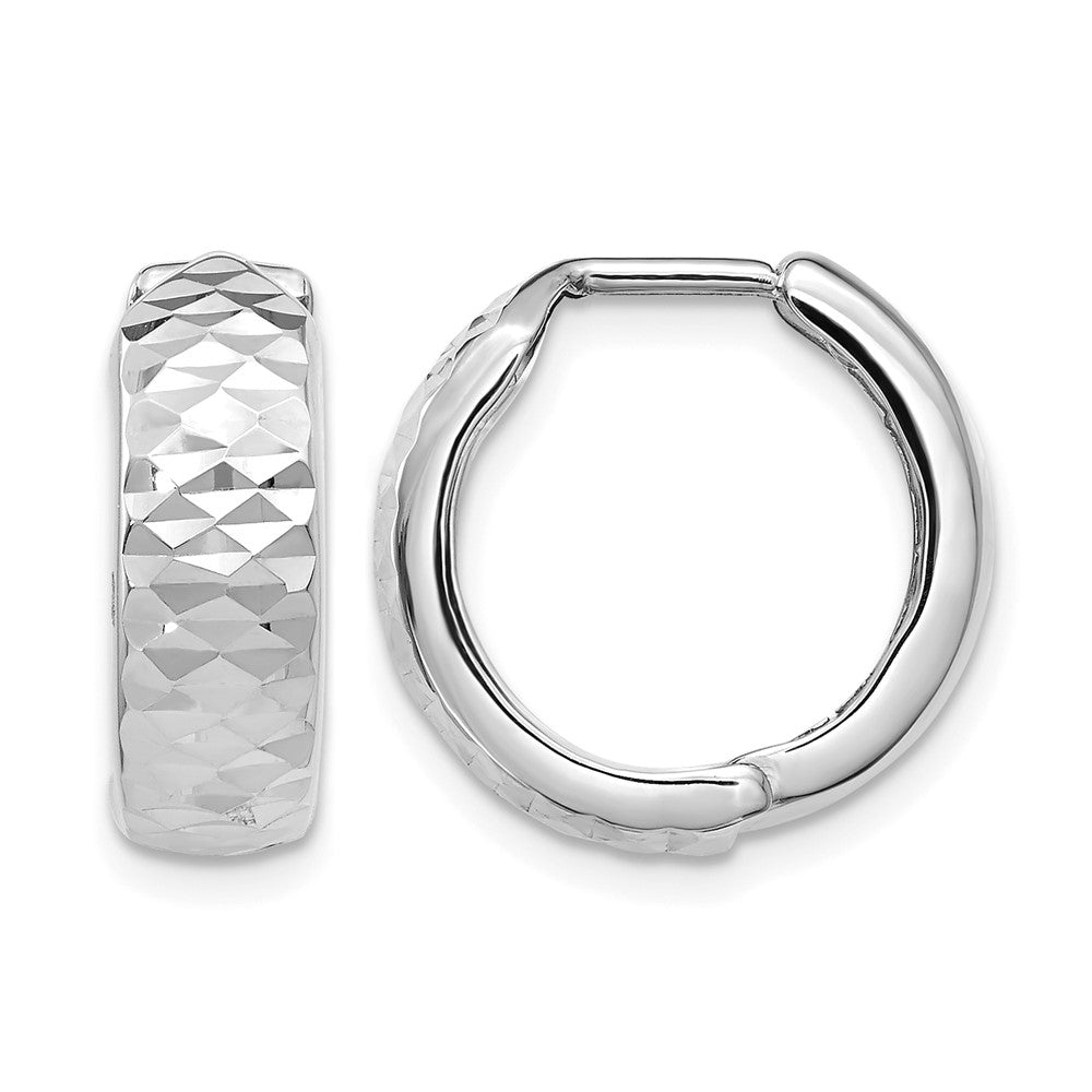10K White Gold Polished And D/C Hoop Earrings