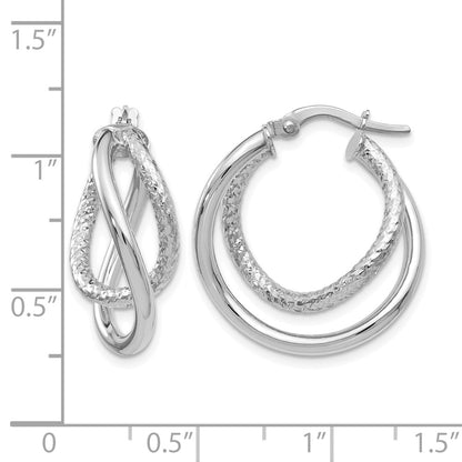 10K White Gold Polished And Textured Fancy Hoop Earrings