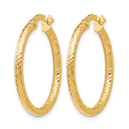 10K Yellow Gold Polished And Textured Hinged Hoop Earrings