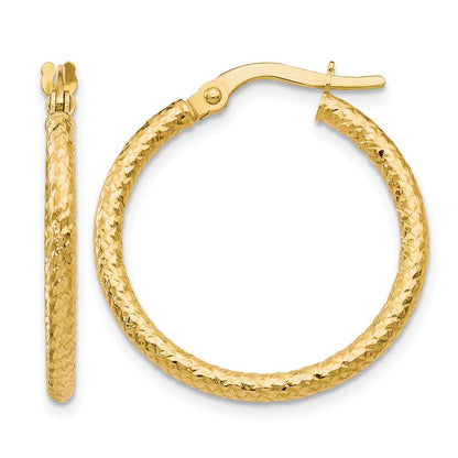 10K Yellow Gold Polished And Textured Hinged Hoop Earrings