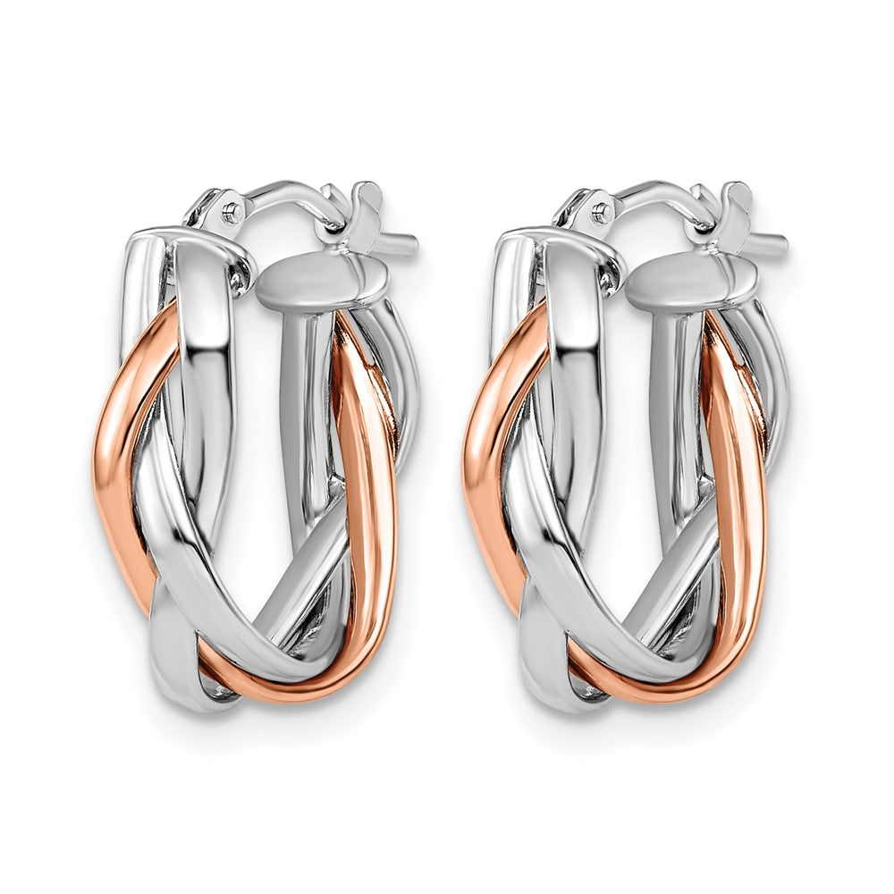 10K Yellow W/Rhodium With White Rhodium And Rose Gold Plating Braided Hoop Earrings