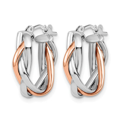 10K Yellow W/Rhodium With White Rhodium And Rose Gold Plating Braided Hoop Earrings