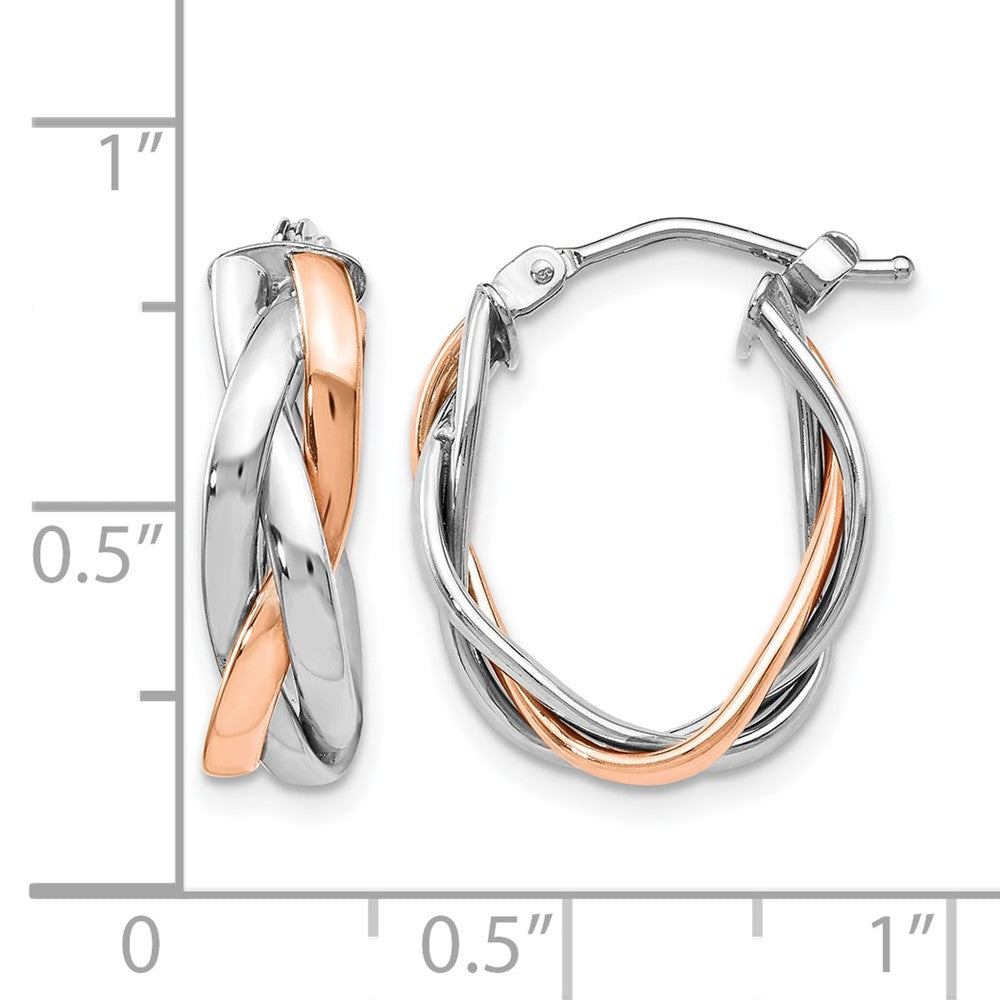 10K Yellow W/Rhodium With White Rhodium And Rose Gold Plating Braided Hoop Earrings