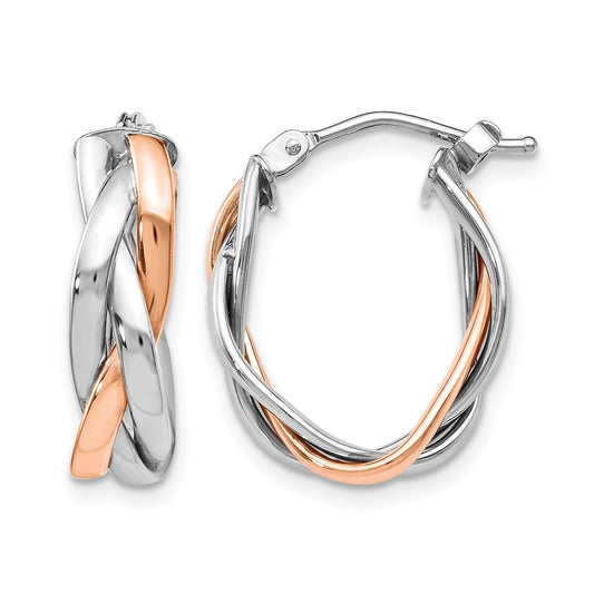 10K Yellow W/Rhodium With White Rhodium And Rose Gold Plating Braided Hoop Earrings