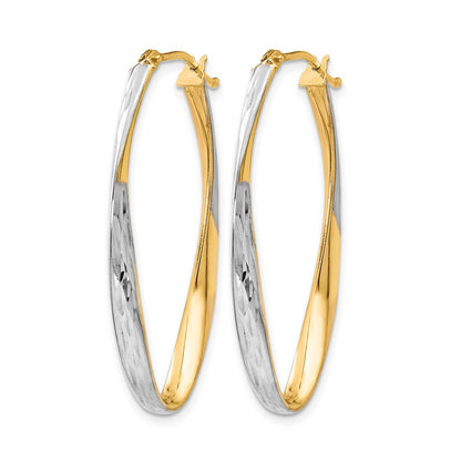10K Yellow W/Rhodium Gold White Rhodium-Plated D/C Hoop Earrings