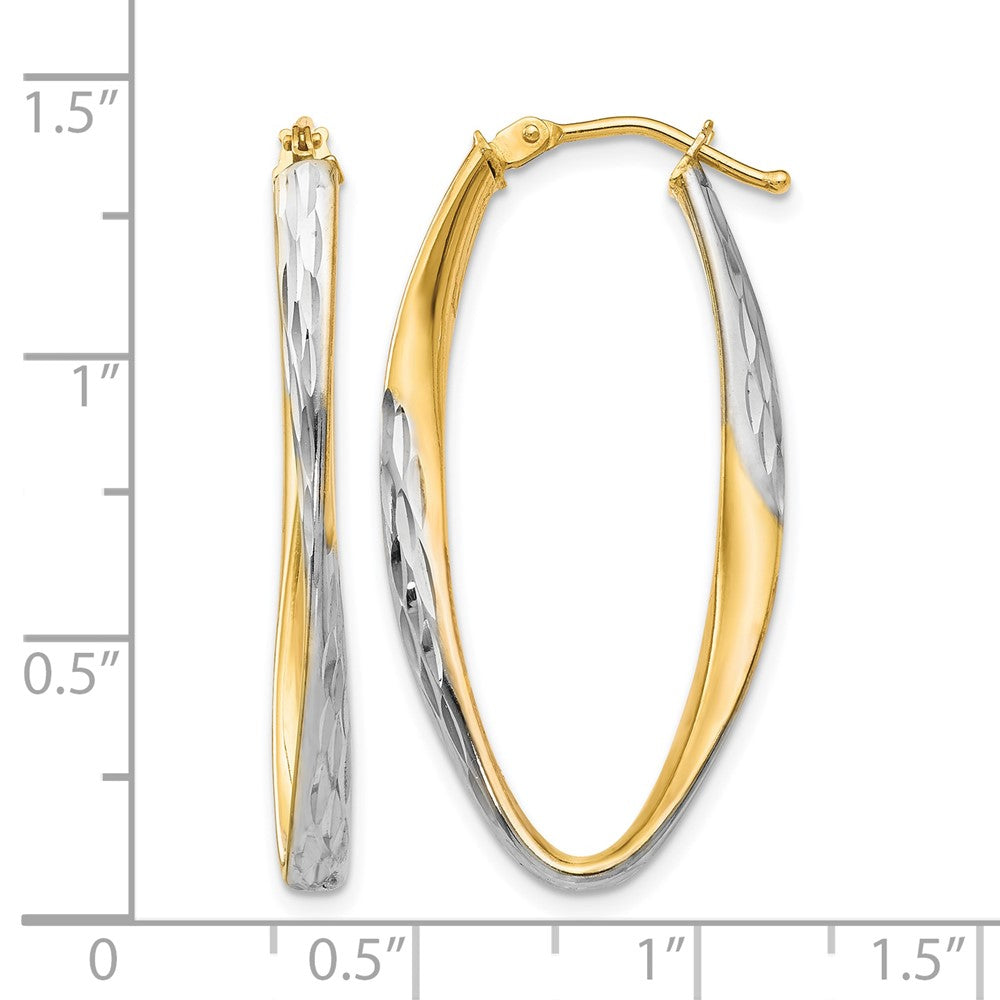 10K Yellow W/Rhodium Gold White Rhodium-Plated D/C Hoop Earrings
