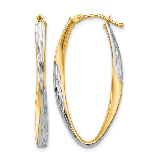 10K Yellow W/Rhodium Gold White Rhodium-Plated D/C Hoop Earrings