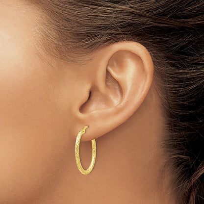 10K Yellow Gold Polished D/C Oval Hoop Earrings
