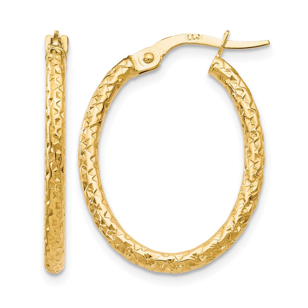 10K Yellow Gold Polished D/C Oval Hoop Earrings
