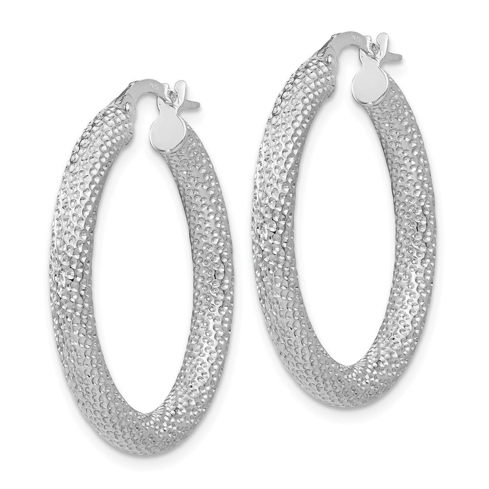 10K White Gold Polished And Textured Hinged Hoop Earrings