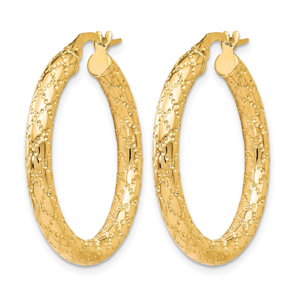10K Yellow Gold Polished And Textured Hinged Hoop Earrings