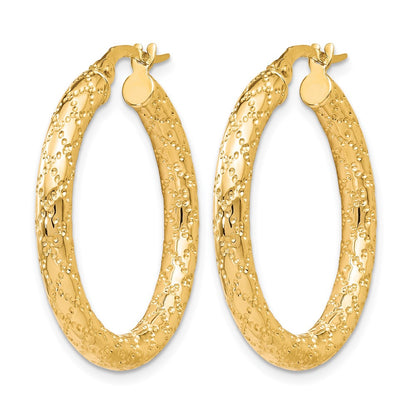 10K Yellow Gold Polished And Textured Hinged Hoop Earrings