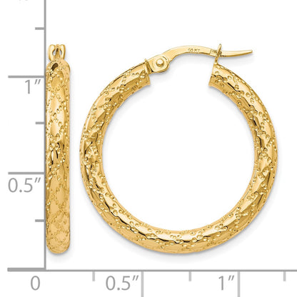 10K Yellow Gold Polished And Textured Hinged Hoop Earrings