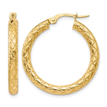 10K Yellow Gold Polished And Textured Hinged Hoop Earrings