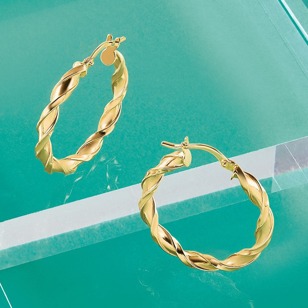 10K Yellow Gold Polished Twisted Hoop Earrings