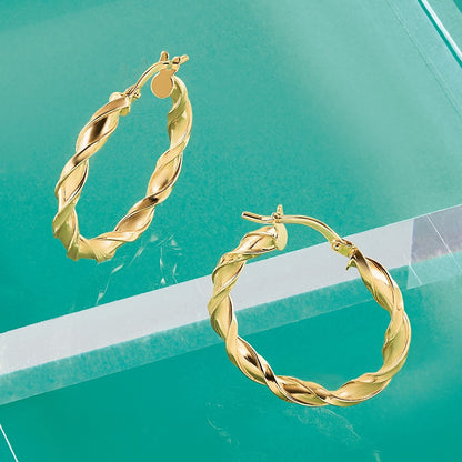 10K Yellow Gold Polished Twisted Hoop Earrings