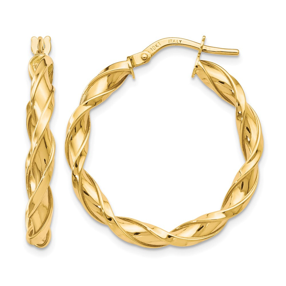 10K Yellow Gold Polished Twisted Hoop Earrings