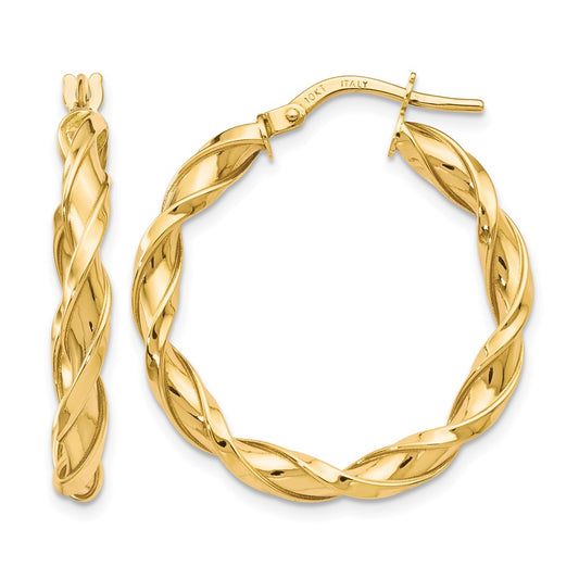 10K Yellow Gold Polished Twisted Hoop Earrings