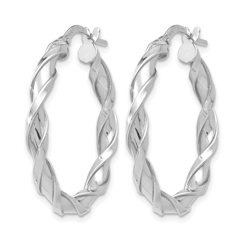 10K White Gold Polished Twisted Hoop Earrings