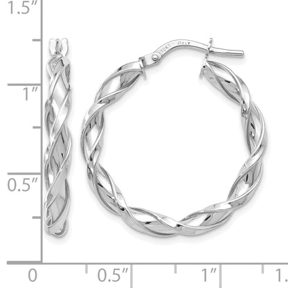 10K White Gold Polished Twisted Hoop Earrings