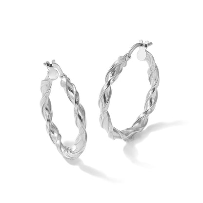 10K White Gold Polished Twisted Hoop Earrings