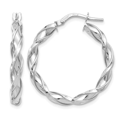 10K White Gold Polished Twisted Hoop Earrings