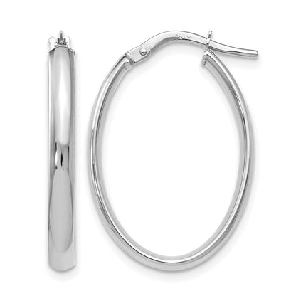10K White Gold Polished Oval Hoop Earrings
