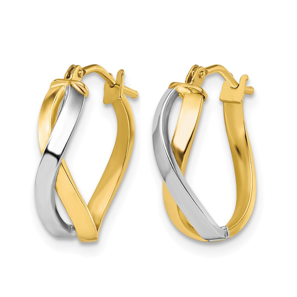 10K Yellow W/Rhodium Polished Twisted Hoop Earrings