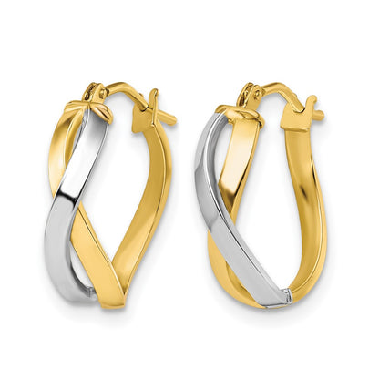 10K Yellow W/Rhodium Polished Twisted Hoop Earrings