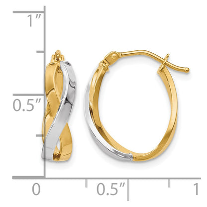 10K Yellow W/Rhodium Polished Twisted Hoop Earrings