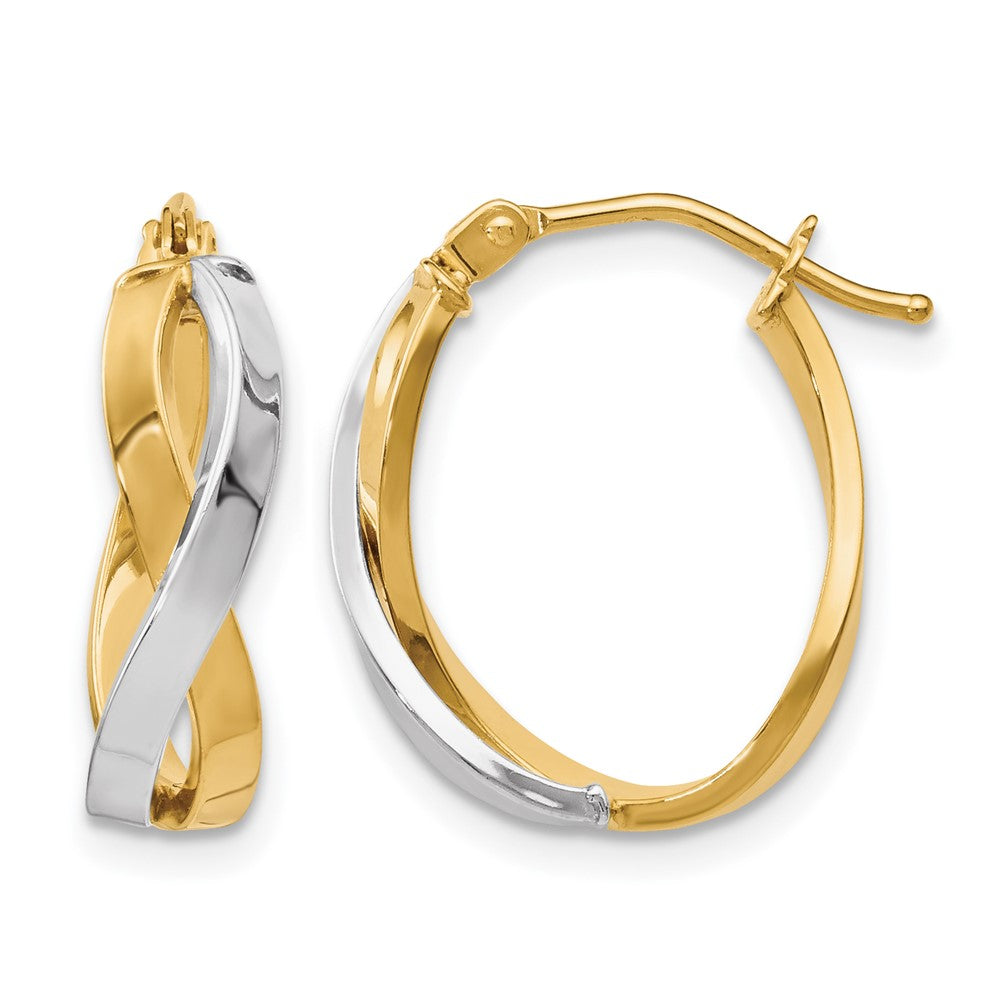 10K Yellow W/Rhodium Polished Twisted Hoop Earrings