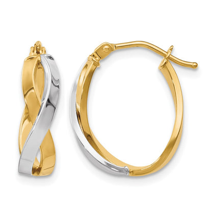 10K Yellow W/Rhodium Polished Twisted Hoop Earrings