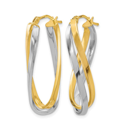 10K Yellow W/Rhodium Polished Twisted Hoop Earrings