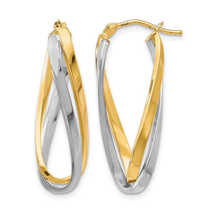 10K Yellow W/Rhodium Polished Twisted Hoop Earrings
