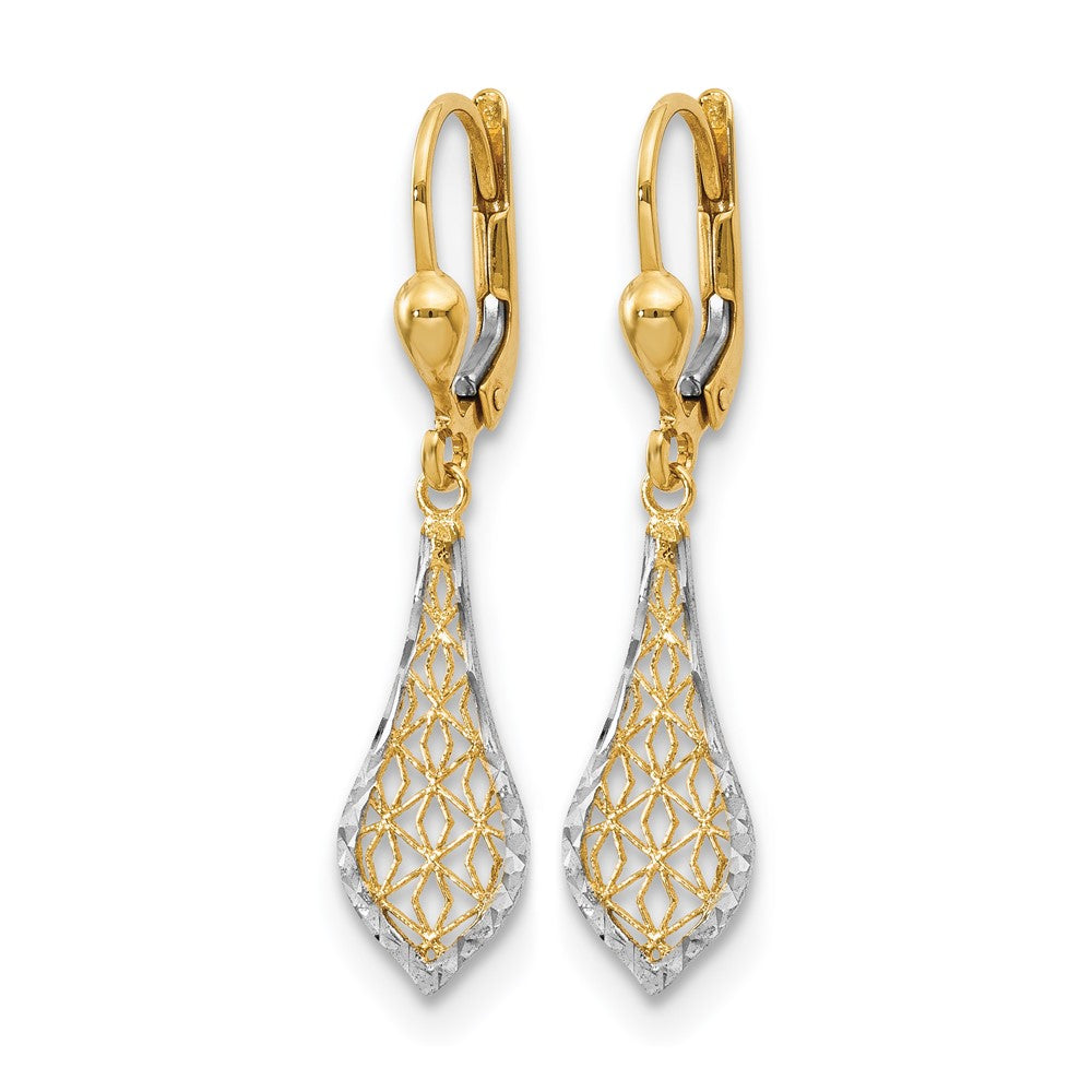 10K Yellow Rhodium Fancy Leverback Earrings