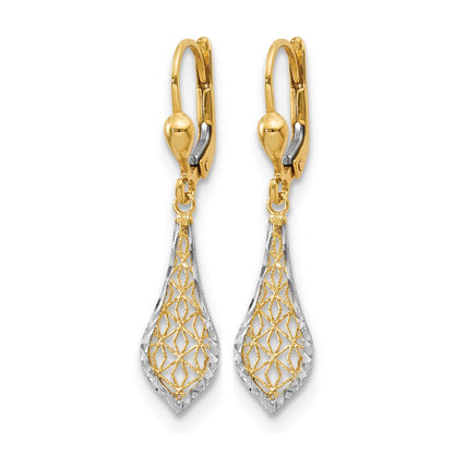 10K Yellow Rhodium Fancy Leverback Earrings