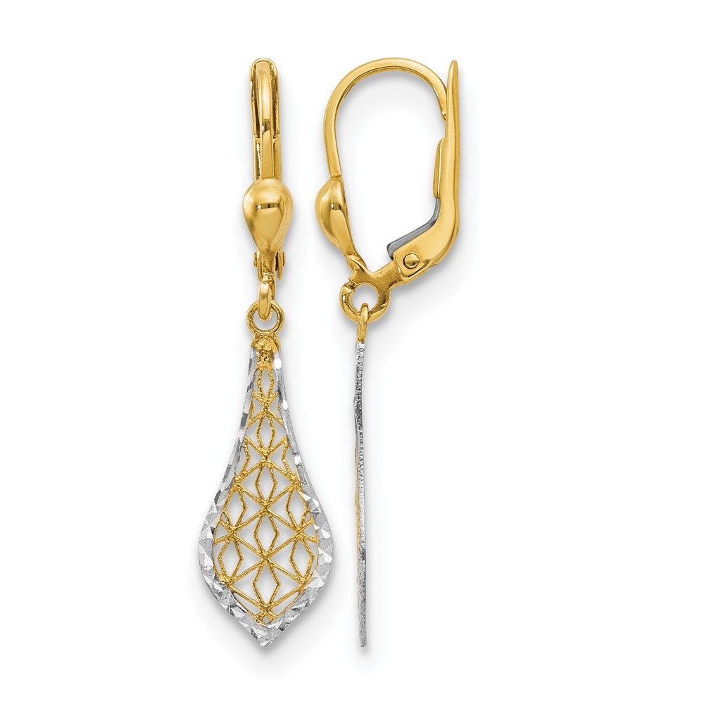 10K Yellow Rhodium Fancy Leverback Earrings
