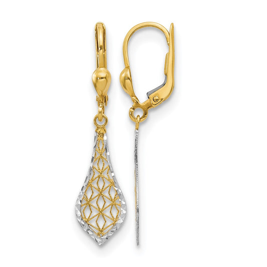 10K Yellow Rhodium Fancy Leverback Earrings