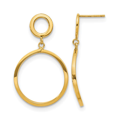 10K Yellow Gold Polished Round Post Dangle Earrings
