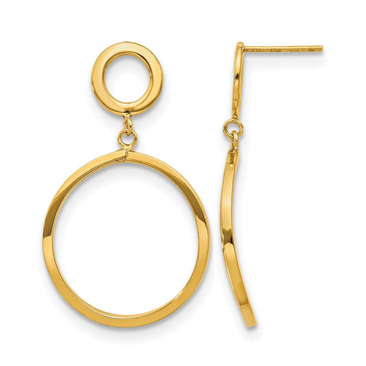 10K Yellow Gold Polished Round Post Dangle Earrings