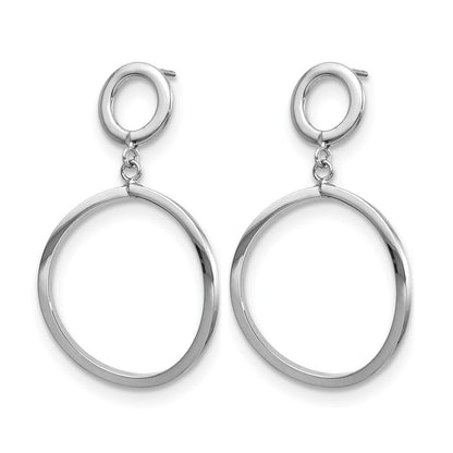 10K Yellow Rhodium With White Plating Polished Round Post Dangle Earrings