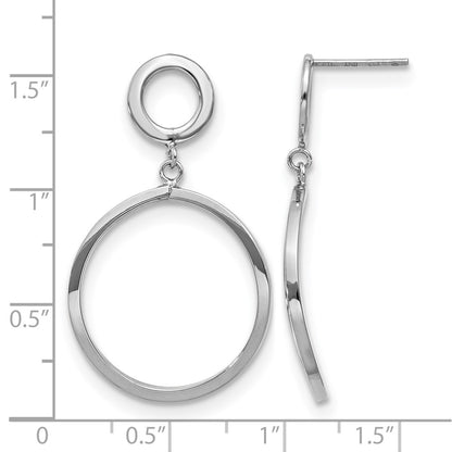 10K Yellow Rhodium With White Plating Polished Round Post Dangle Earrings