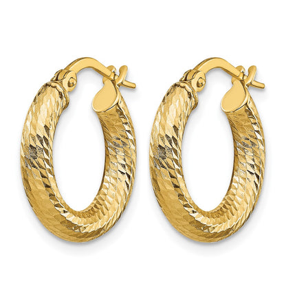 10K Yellow Gold 3X10 D/C Round Hoop Earrings