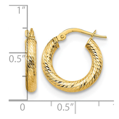 10K Yellow Gold 3X10 D/C Round Hoop Earrings