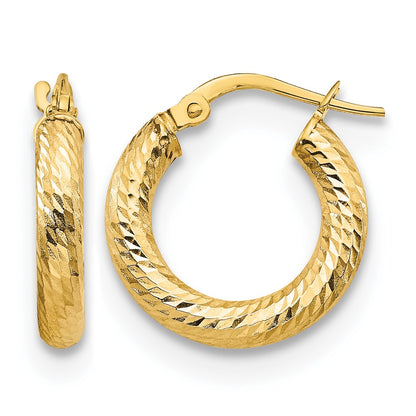 10K Yellow Gold 3X10 D/C Round Hoop Earrings