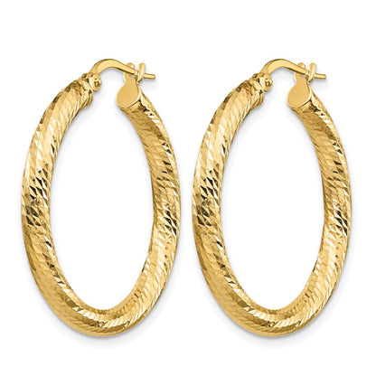 10K Yellow Gold 3X20 D/C Round Hoop Earrings