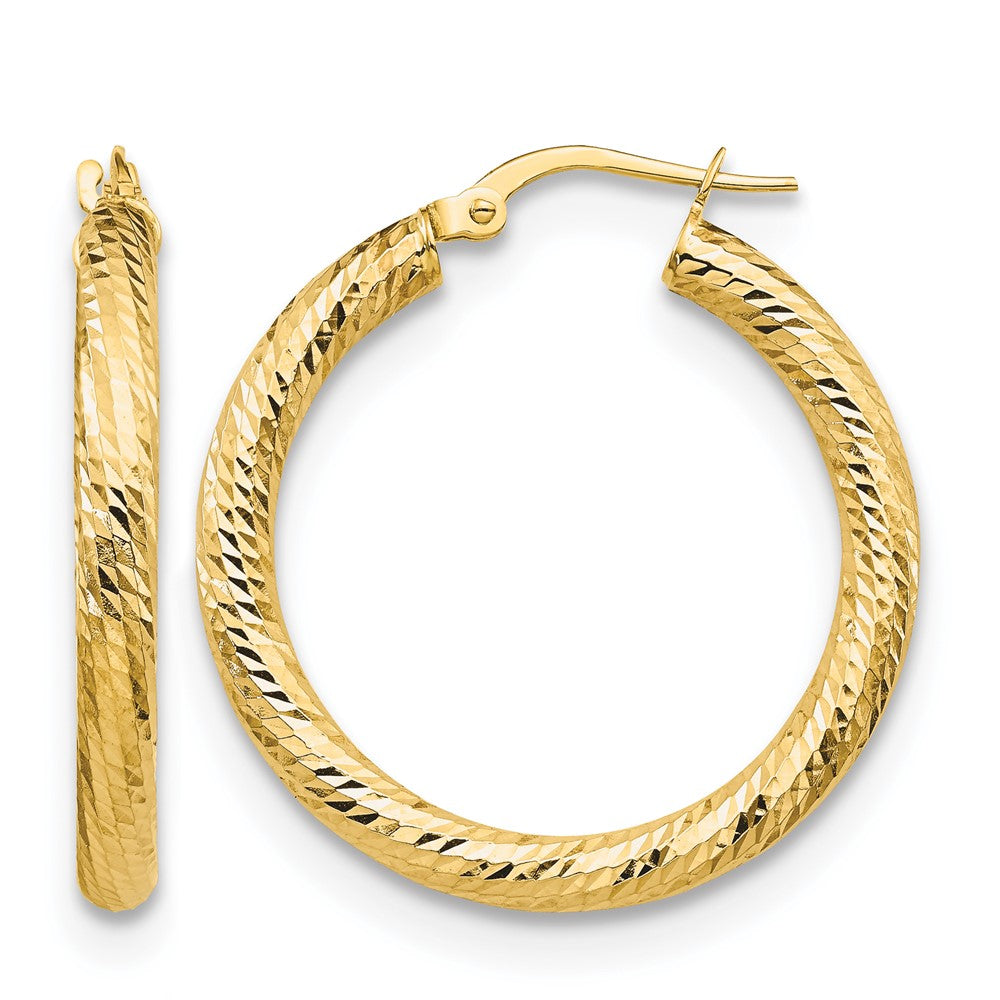 10K Yellow Gold 3X20 D/C Round Hoop Earrings