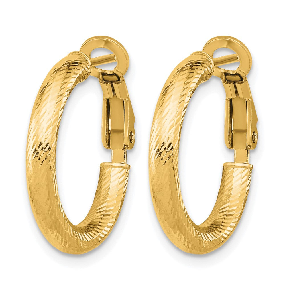 10K Yellow Gold 3X15 D/C Round Omega Back Hoop Earrings