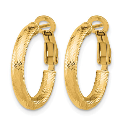 10K Yellow Gold 3X15 D/C Round Omega Back Hoop Earrings