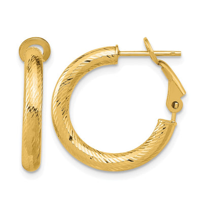 10K Yellow Gold 3X15 D/C Round Omega Back Hoop Earrings